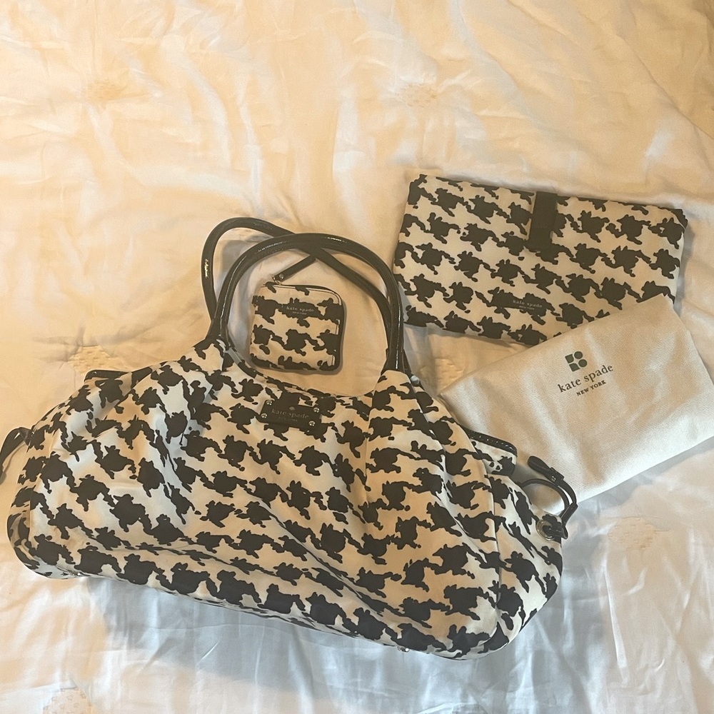 Kate Spade Houndstooth Baby Bag with pacifier cover, changing pad & dust cover
